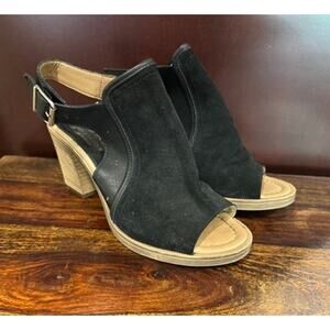 Coach Black Sandal Suede Leather Peep Toe Block Heel Shoes- 6.5